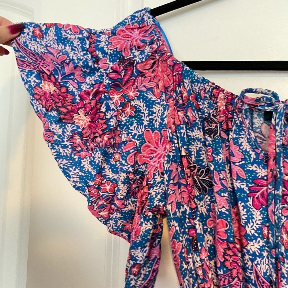 Rachel Roy Floral off shoulder tie waist tassel sun dress M - Picture 9 of 11
